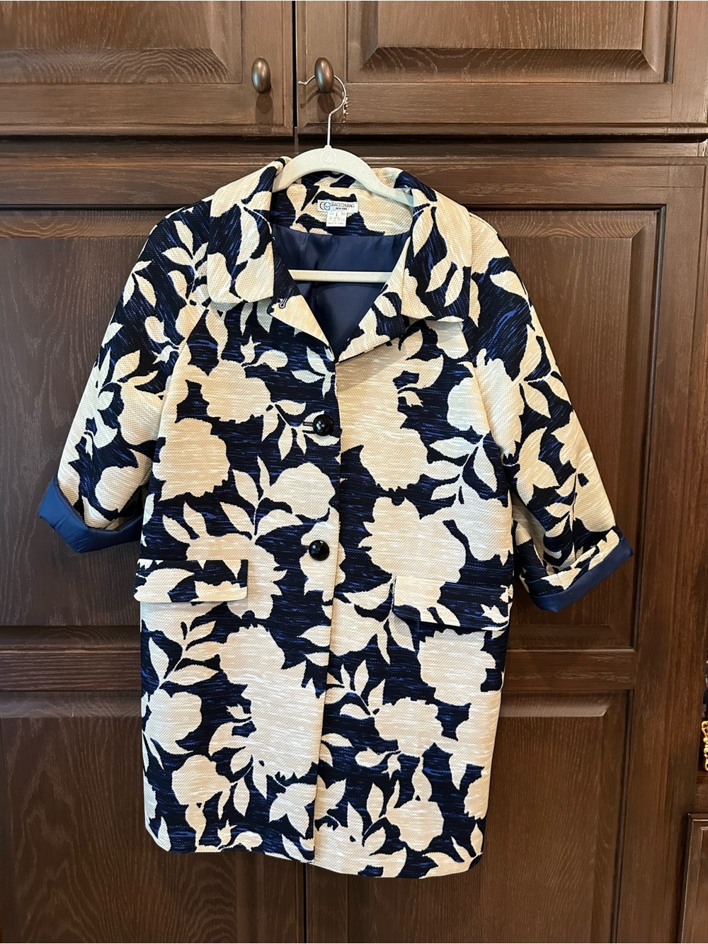 Floral Pattern Navy and Cream Women’s Jacket